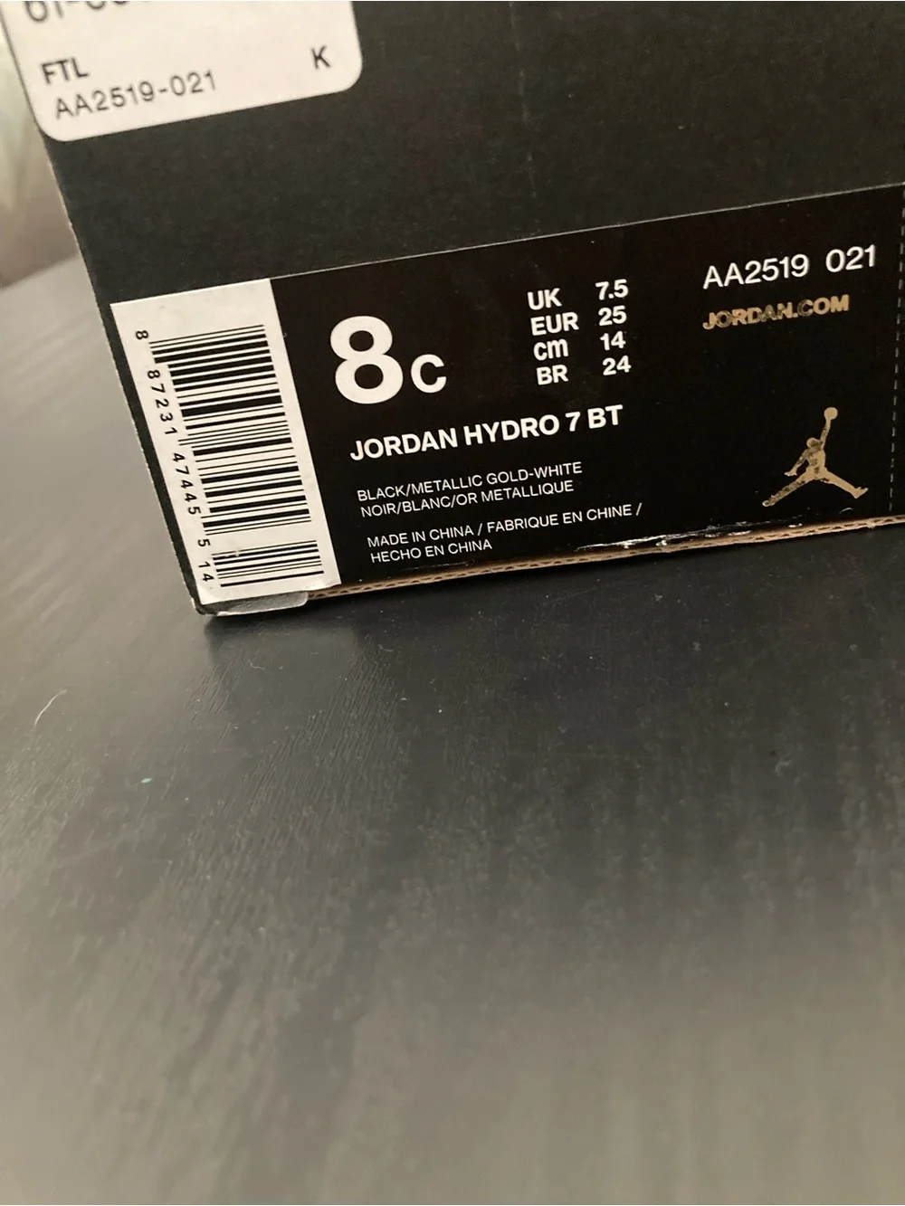Air Jordan Hydro 7 'Black Metallic Gold Slide Slingback Sandals Size 8C Velcro